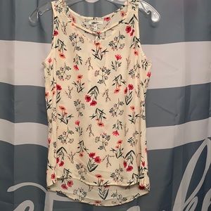 Cute peekaboo tank vibrant pink flowers beige